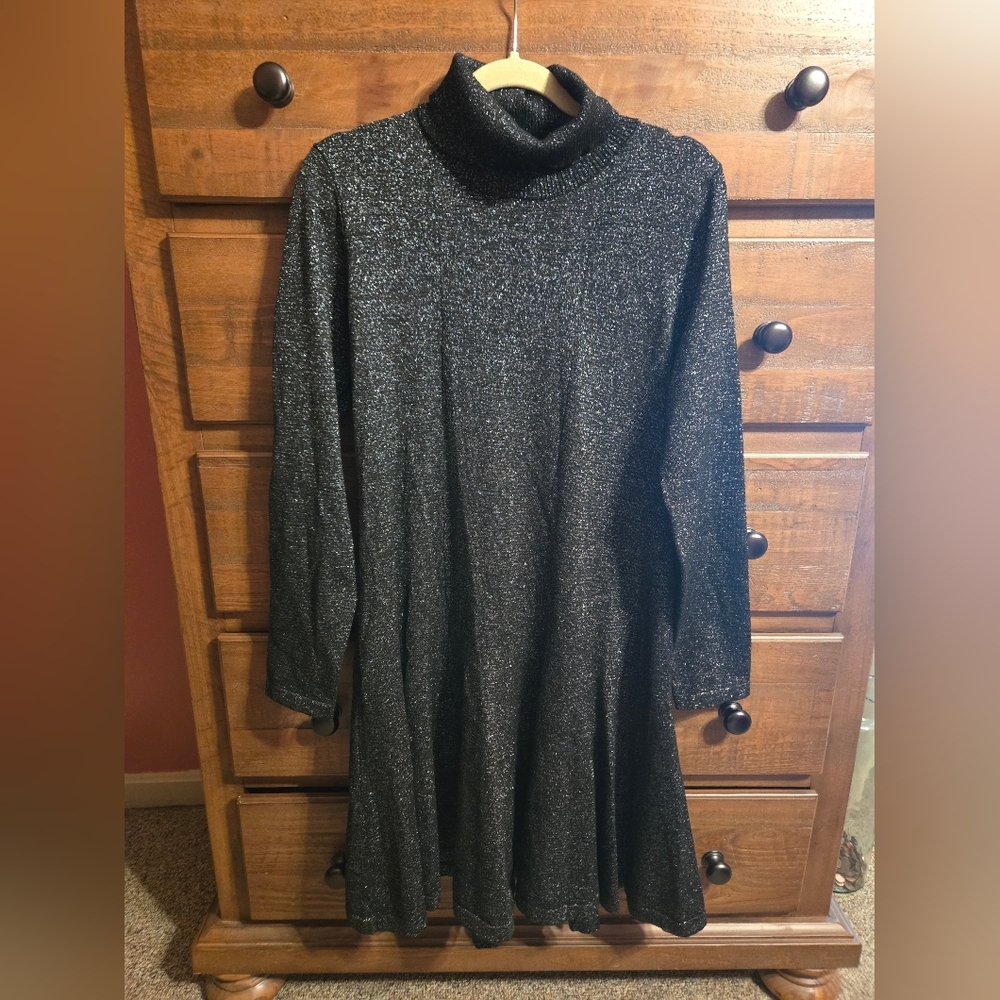 Calvin Klien Sparkly Black Turtleneck Swing Dress Size XL